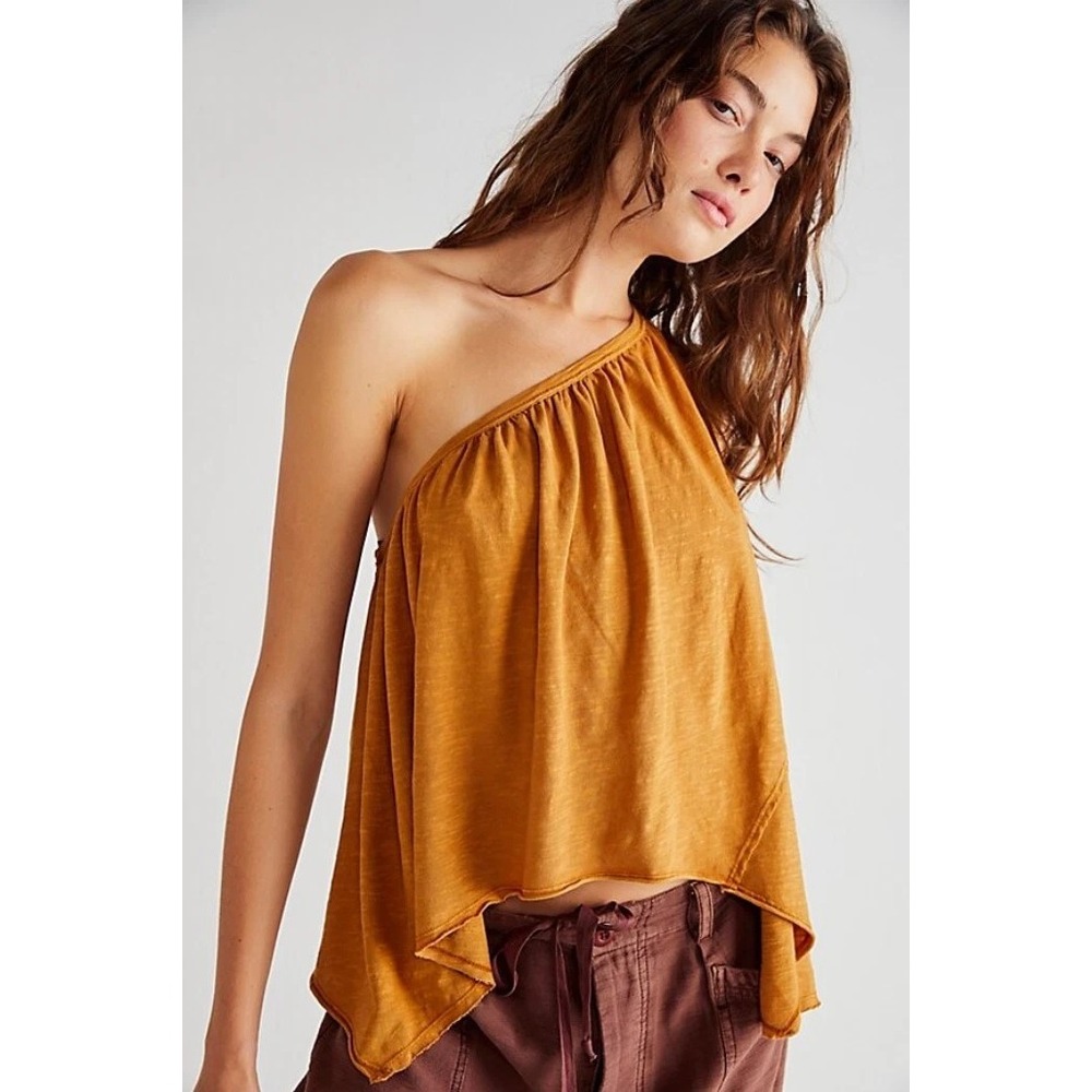 We The Free One-Shoulder Mustard Asymmetric Tank Top